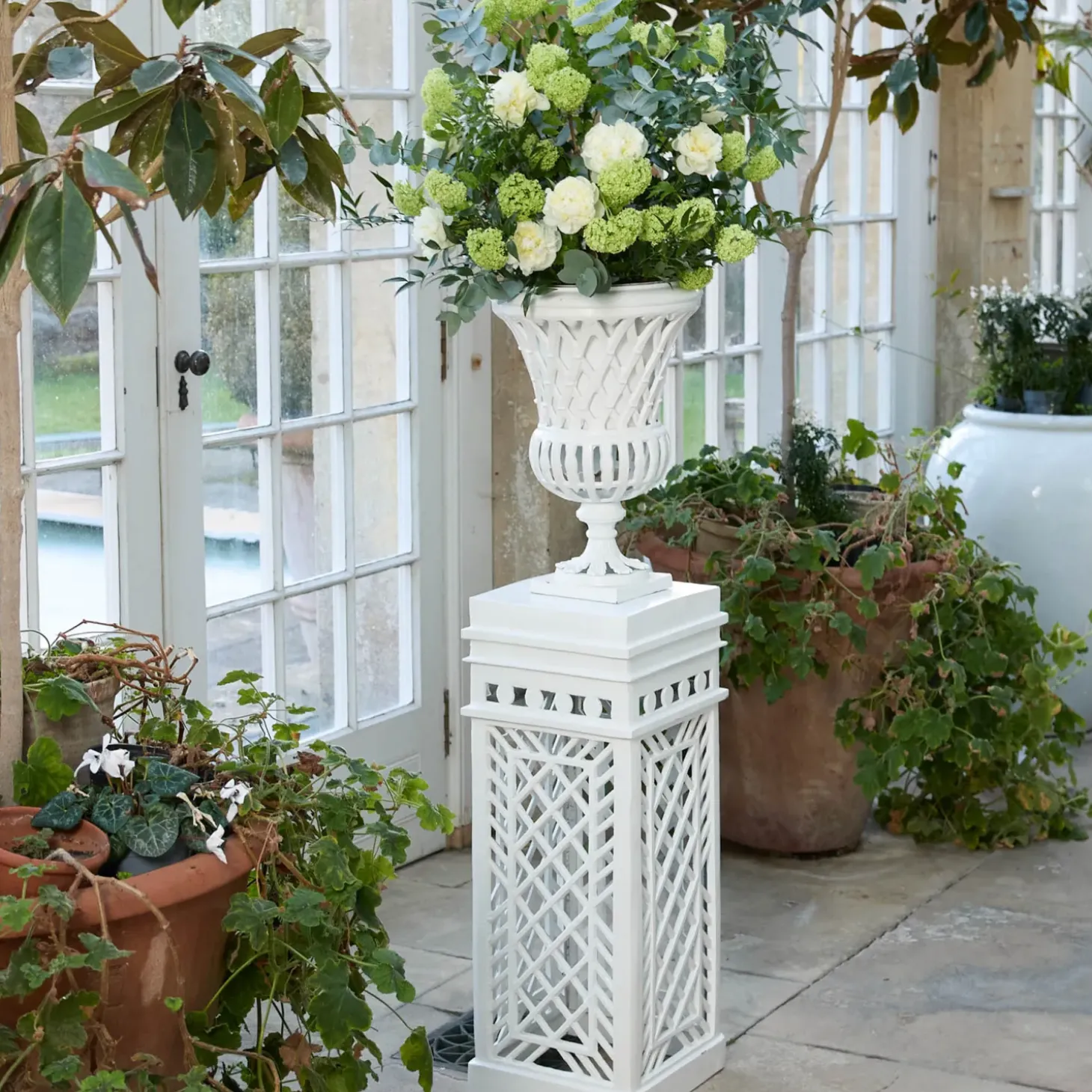 Adelaide White Lattice Urn & Pedestal
