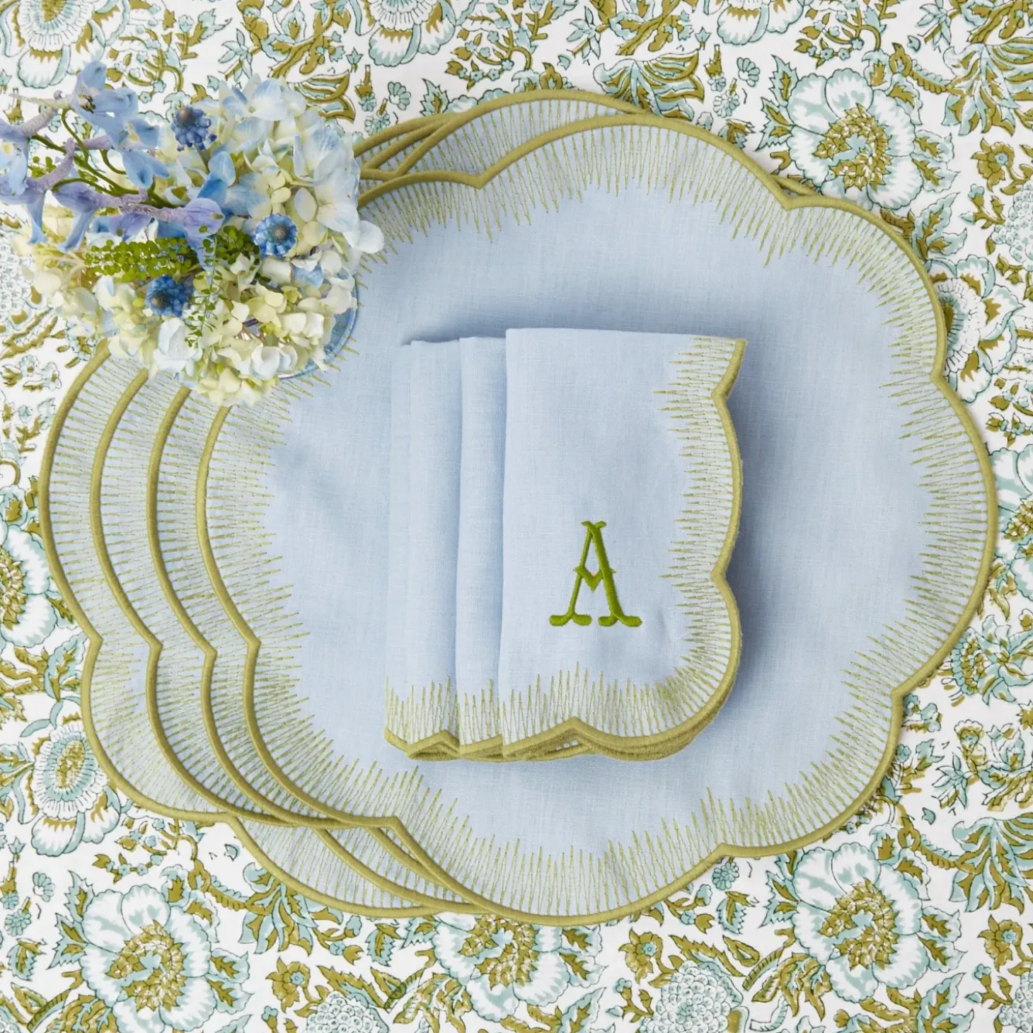 Alathea Blue & Green Linen Napkins (Set of 4)