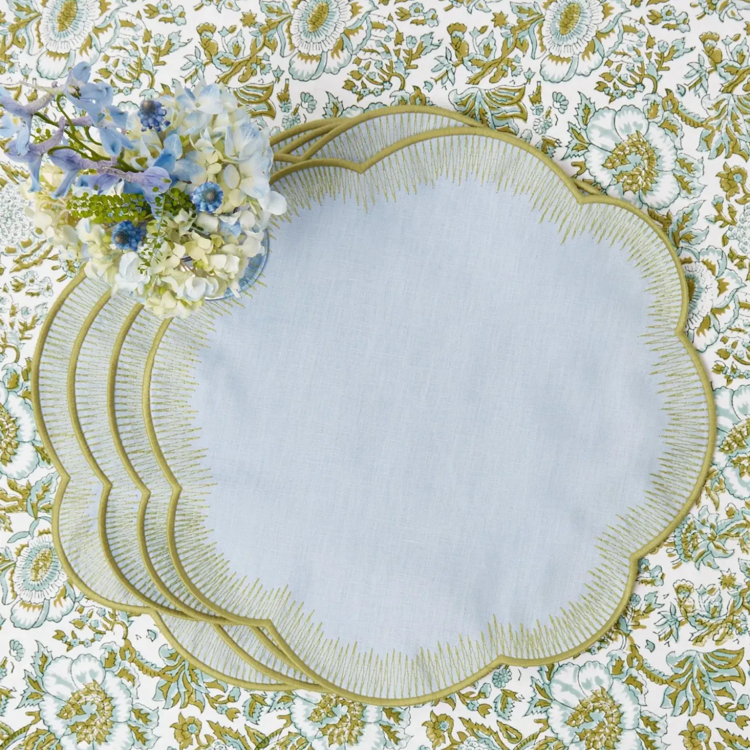 Alathea Blue & Green Linen Placemats (Set of 4)