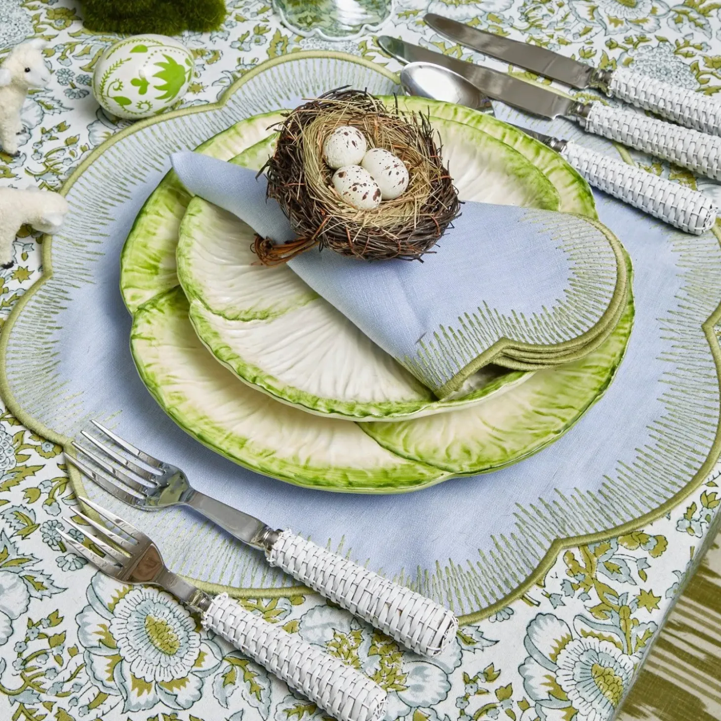 Alathea Blue & Green Linen Placemats (Set of 4)