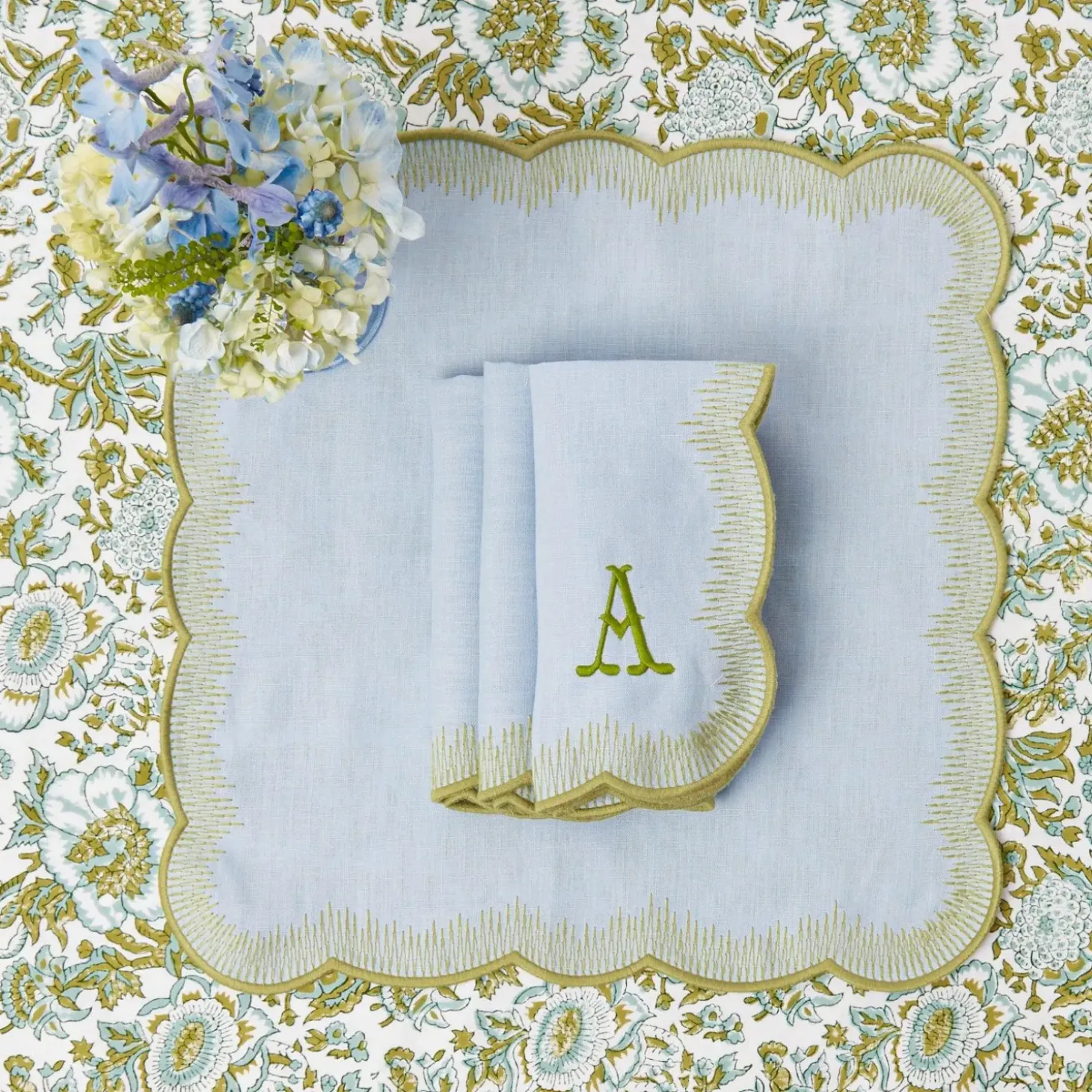 Alathea Blue & Green Placemats & Napkins (Set of 4)
