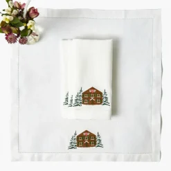 Alpine Chalet White Linen Napkins (Set of 4)