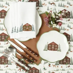 Alpine Chalet White Linen Napkins (Set of 4)