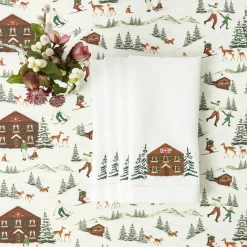 Alpine Chalet White Linen Napkins (Set of 4)