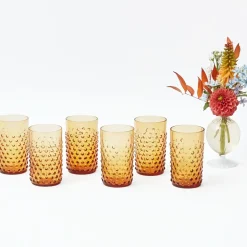 Amber Hobnail Glasses (Set of 6)