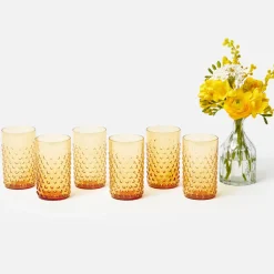 Amber Hobnail Glasses (Set of 6)