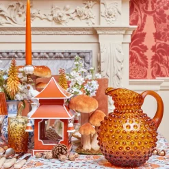 Amber Hobnail Jug and Glasses (Set of 6)
