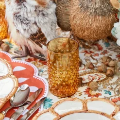 Amber Hobnail Jug and Glasses (Set of 6)