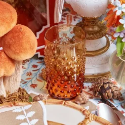 Amber Hobnail Jug and Glasses (Set of 6)