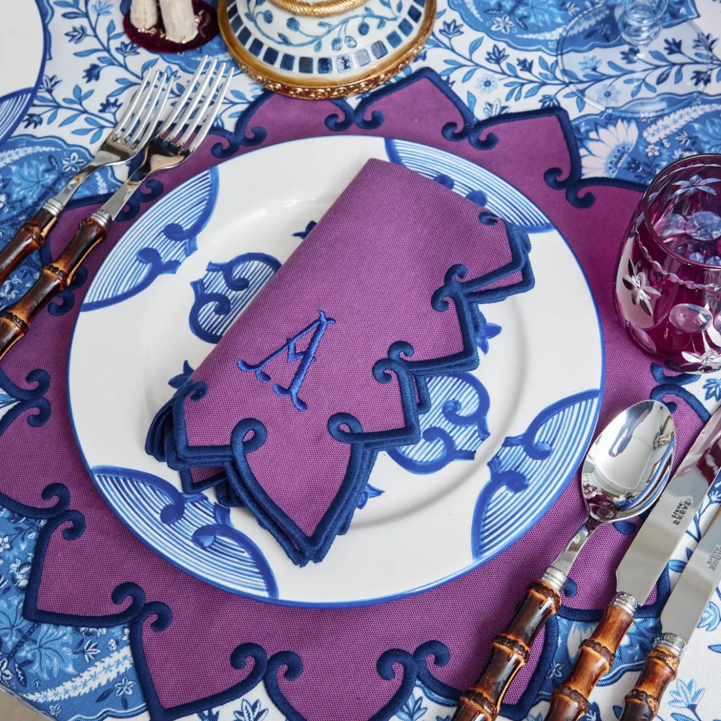 Angelina Aubergine & Blue Napkins (Set of 4)