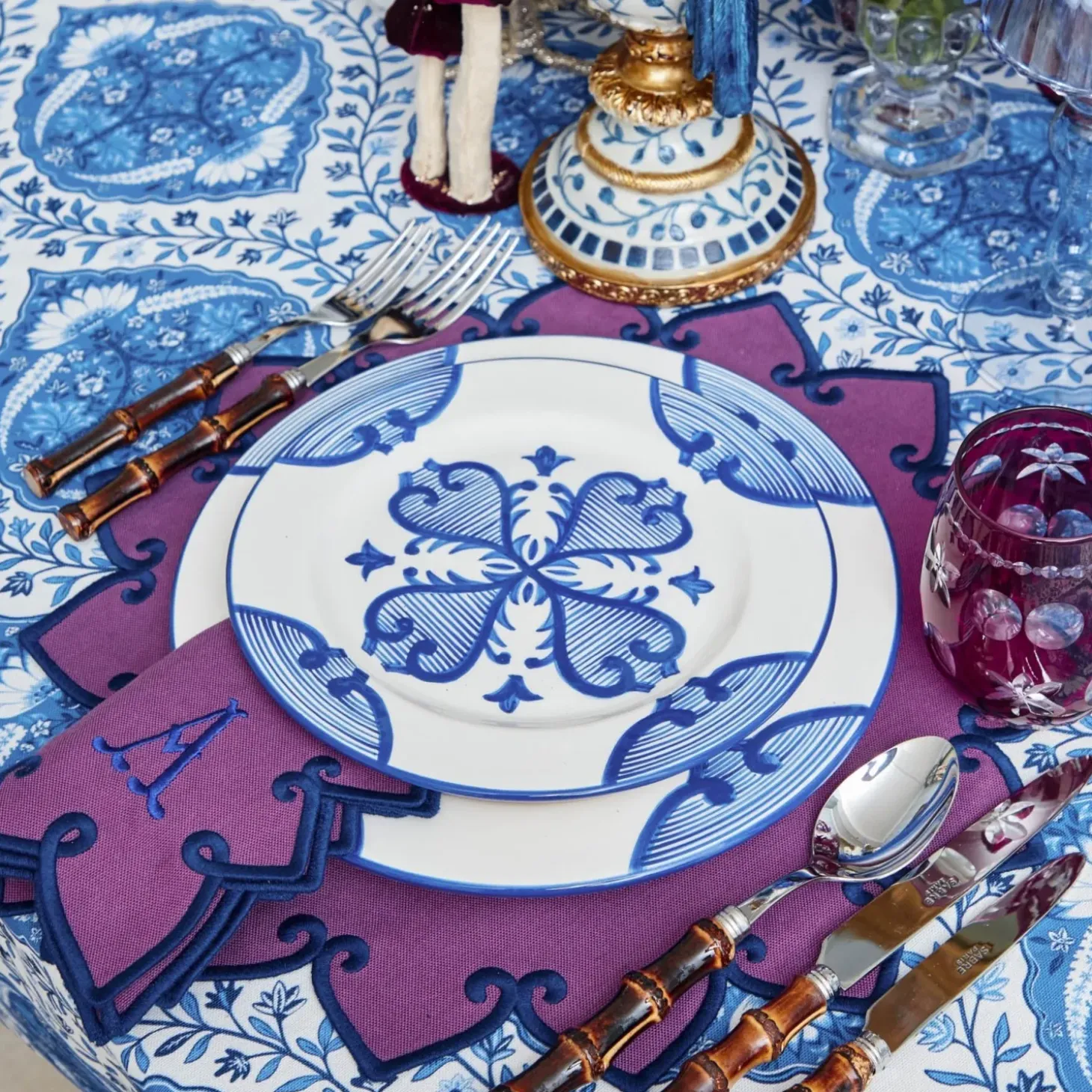Angelina Aubergine & Blue Napkins (Set of 4)