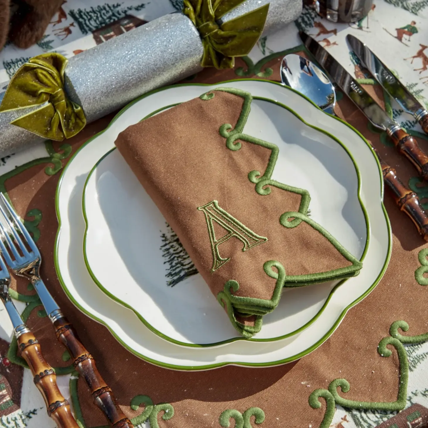 Angelina Chestnut & Green Napkins (Set of 4)