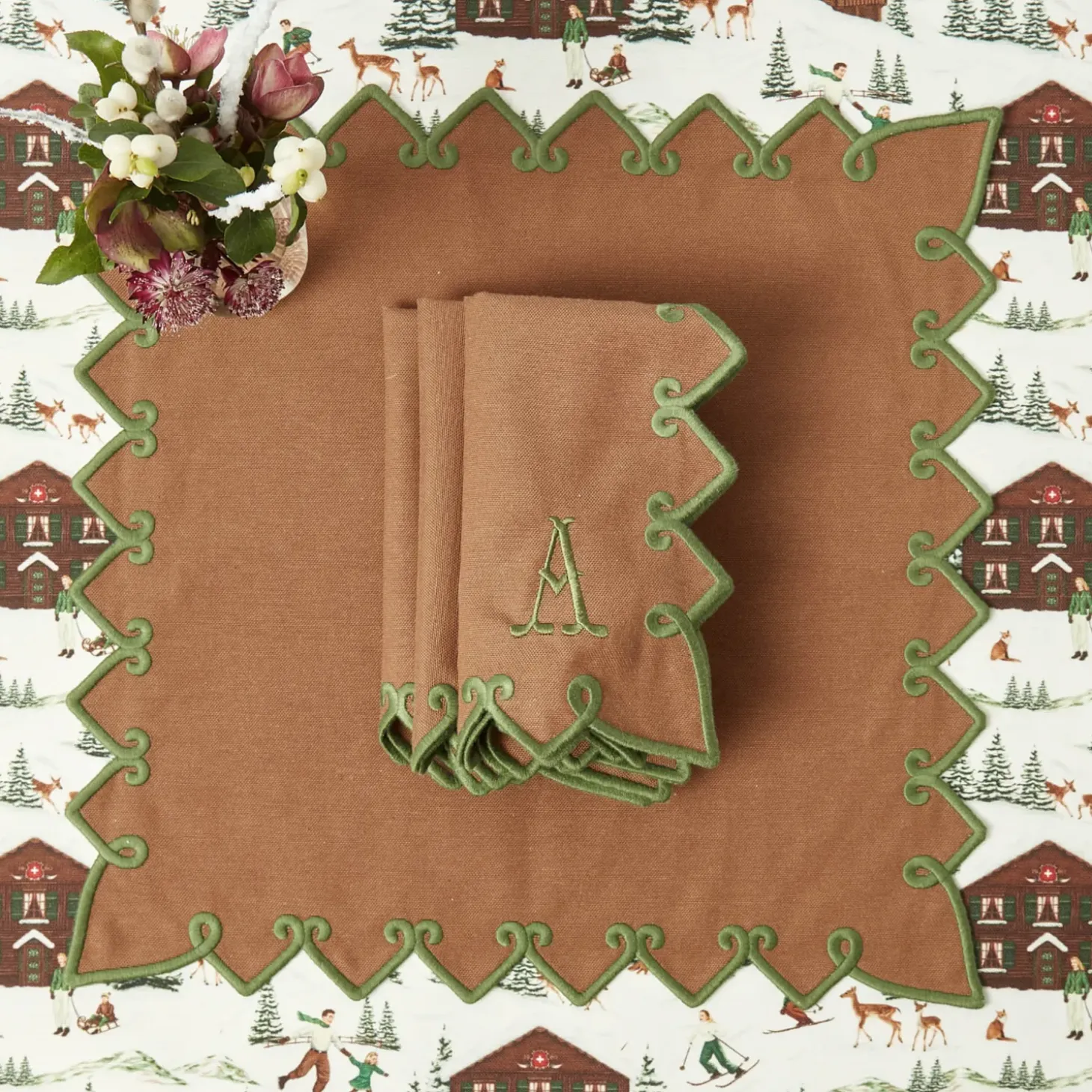 Angelina Chestnut & Green Napkins (Set of 4)