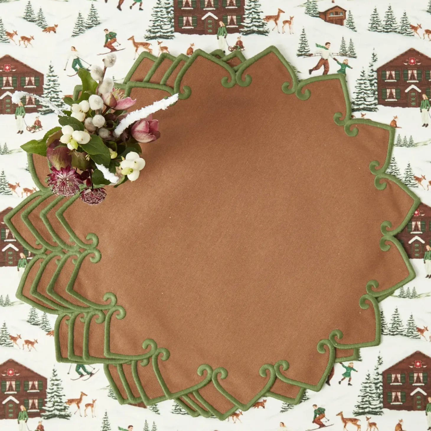 Angelina Chestnut & Green Placemats (Set of 4)