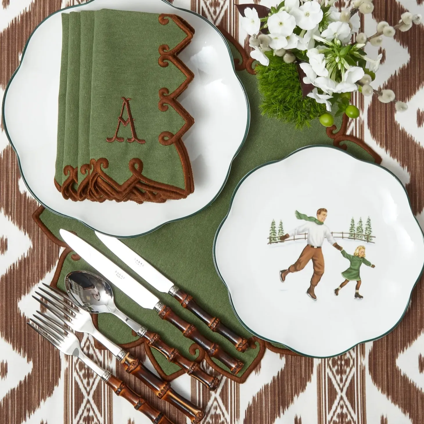 Angelina Forest Green & Brown Napkins (Set of 4)