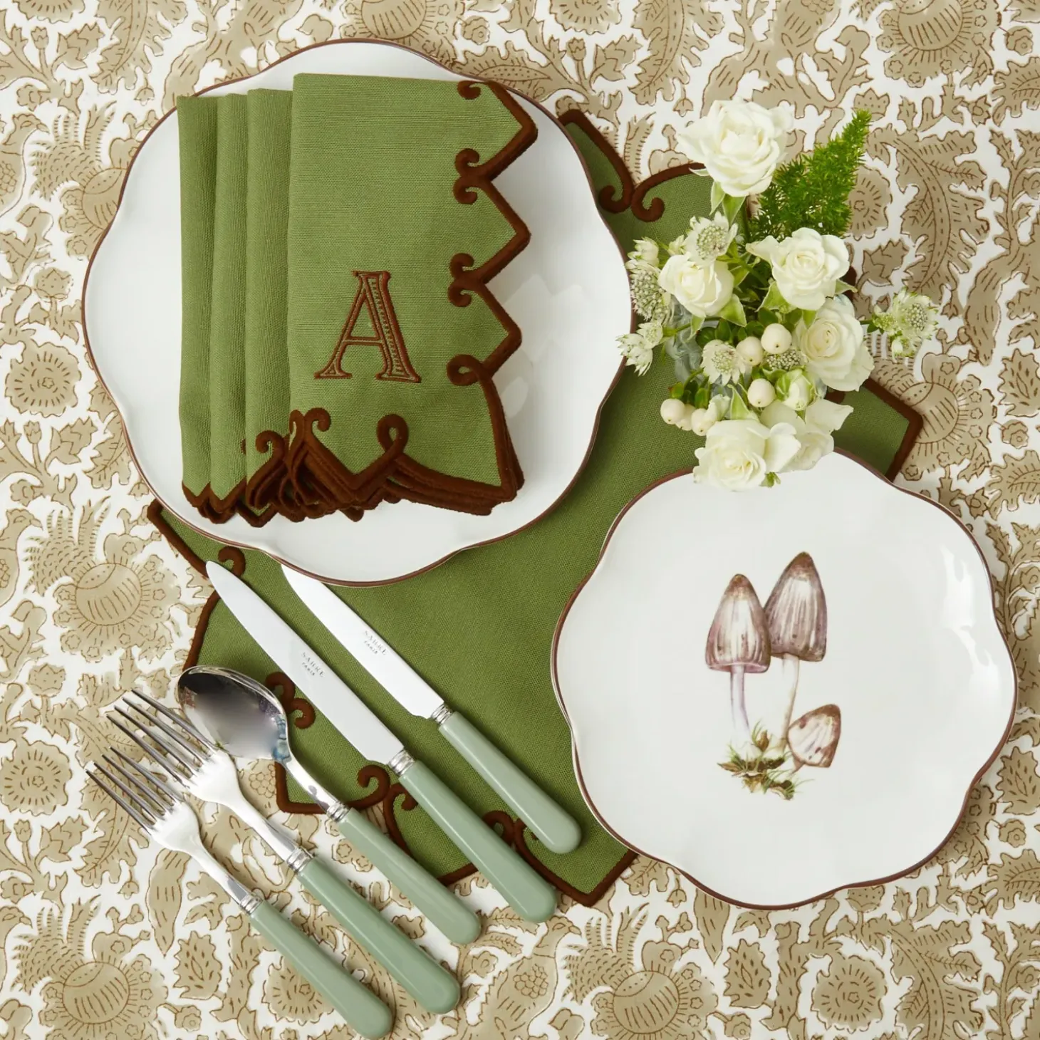 Angelina Forest Green & Brown Napkins (Set of 4)