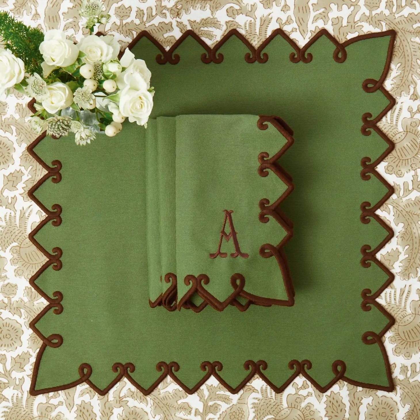Angelina Forest Green & Brown Napkins (Set of 4)