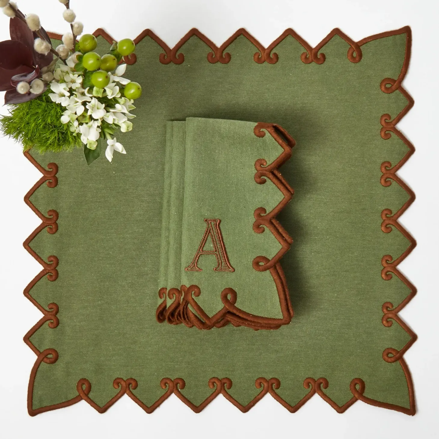 Angelina Forest Green & Brown Napkins (Set of 4)