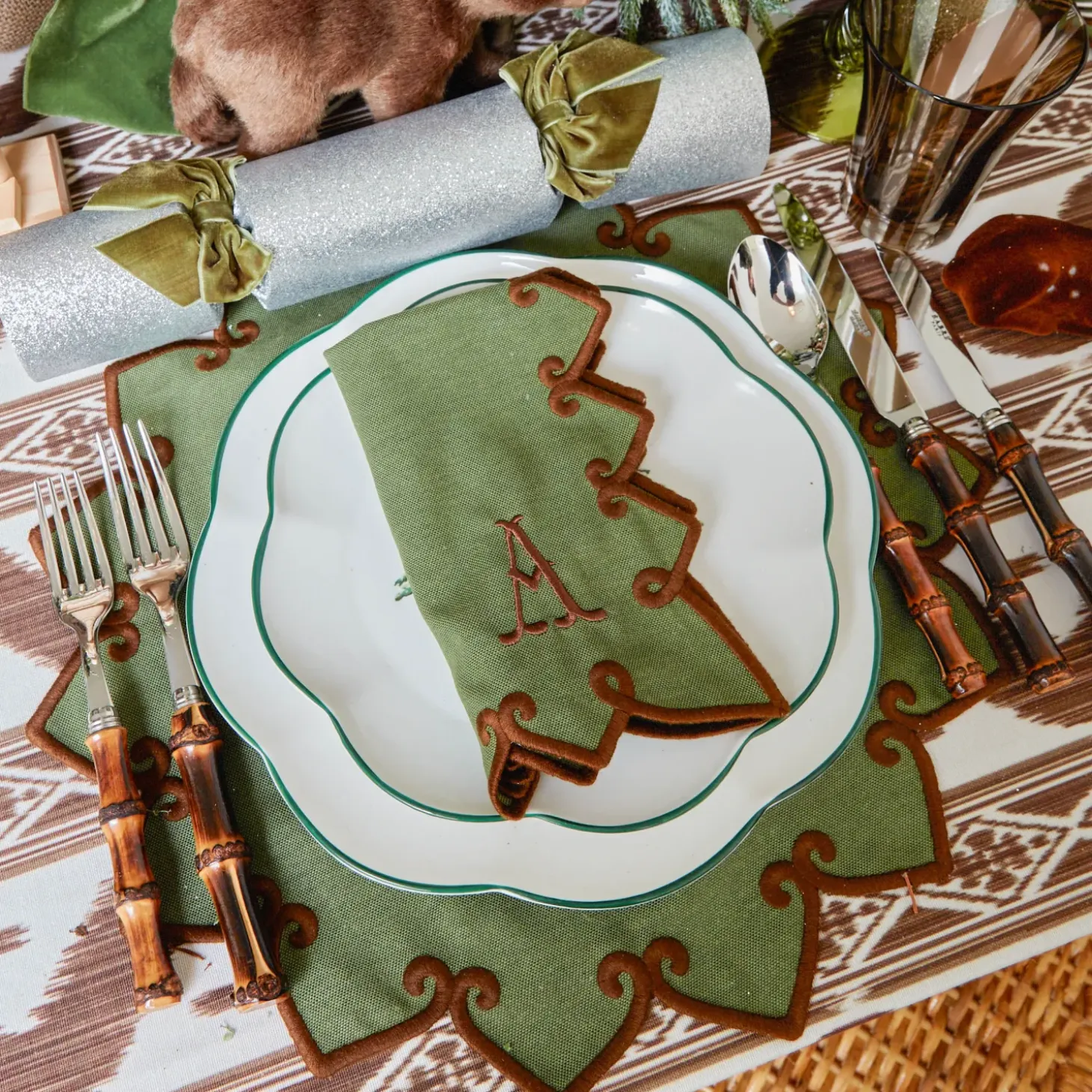 Angelina Forest Green & Brown Napkins (Set of 4)