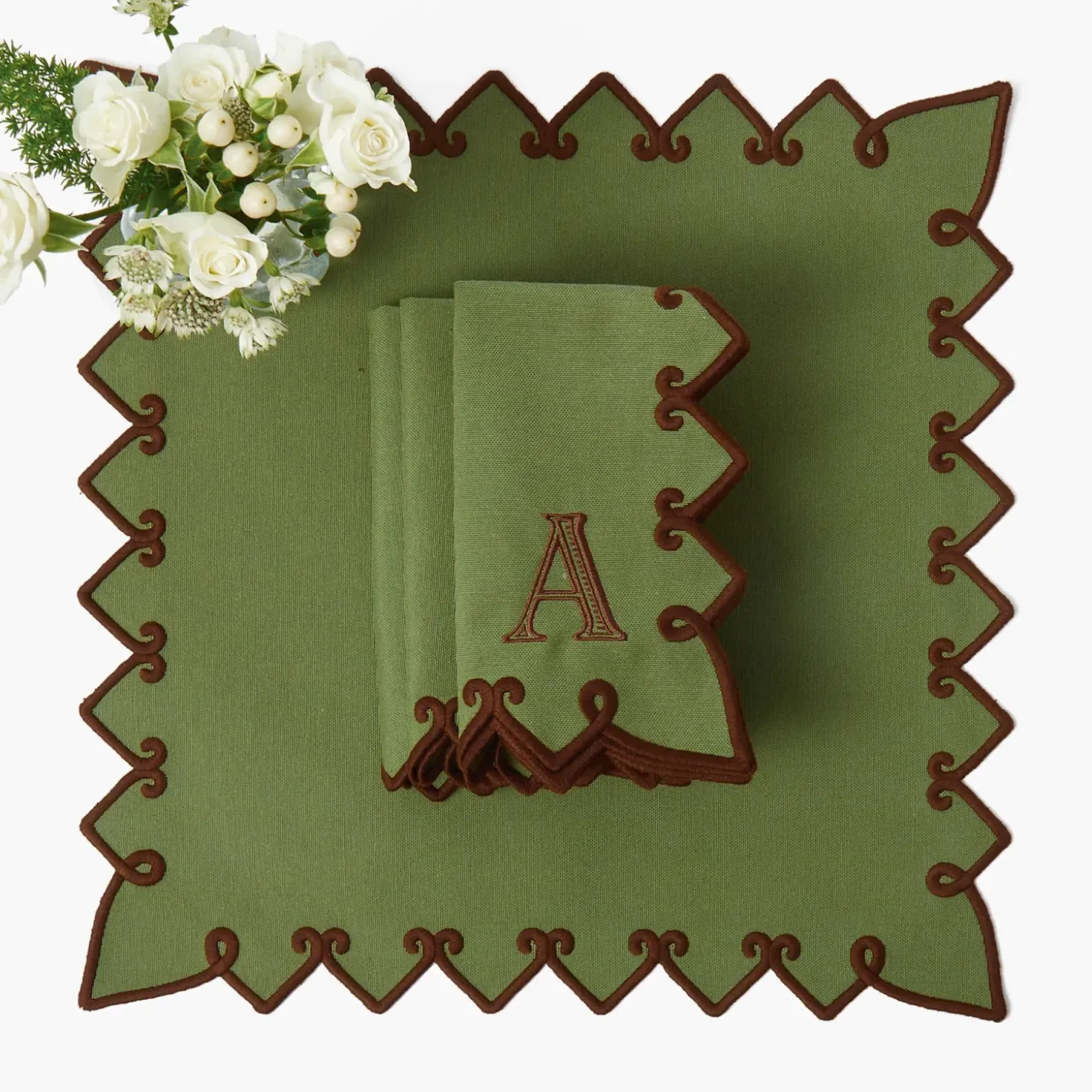 Angelina Forest Green & Brown Placemats & Napkins (Set of 4)