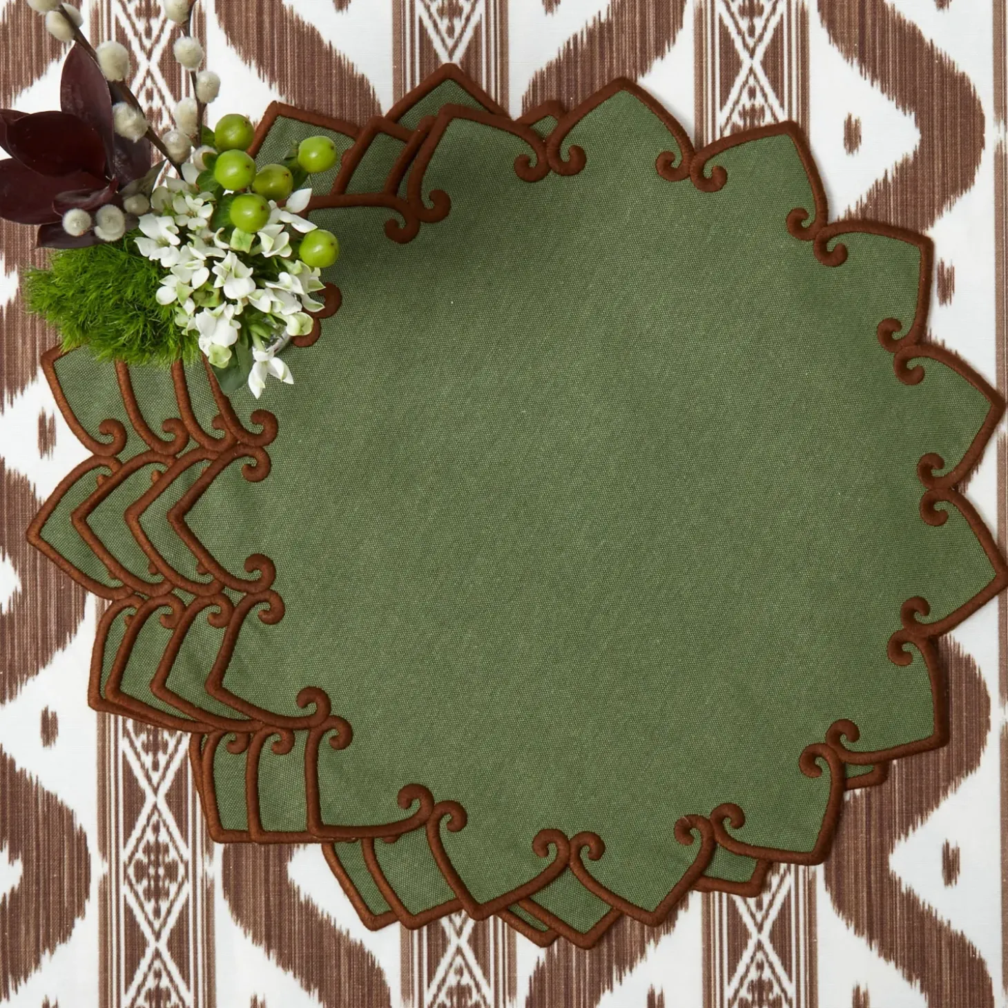 Angelina Forest Green & Brown Placemats & Napkins (Set of 4)