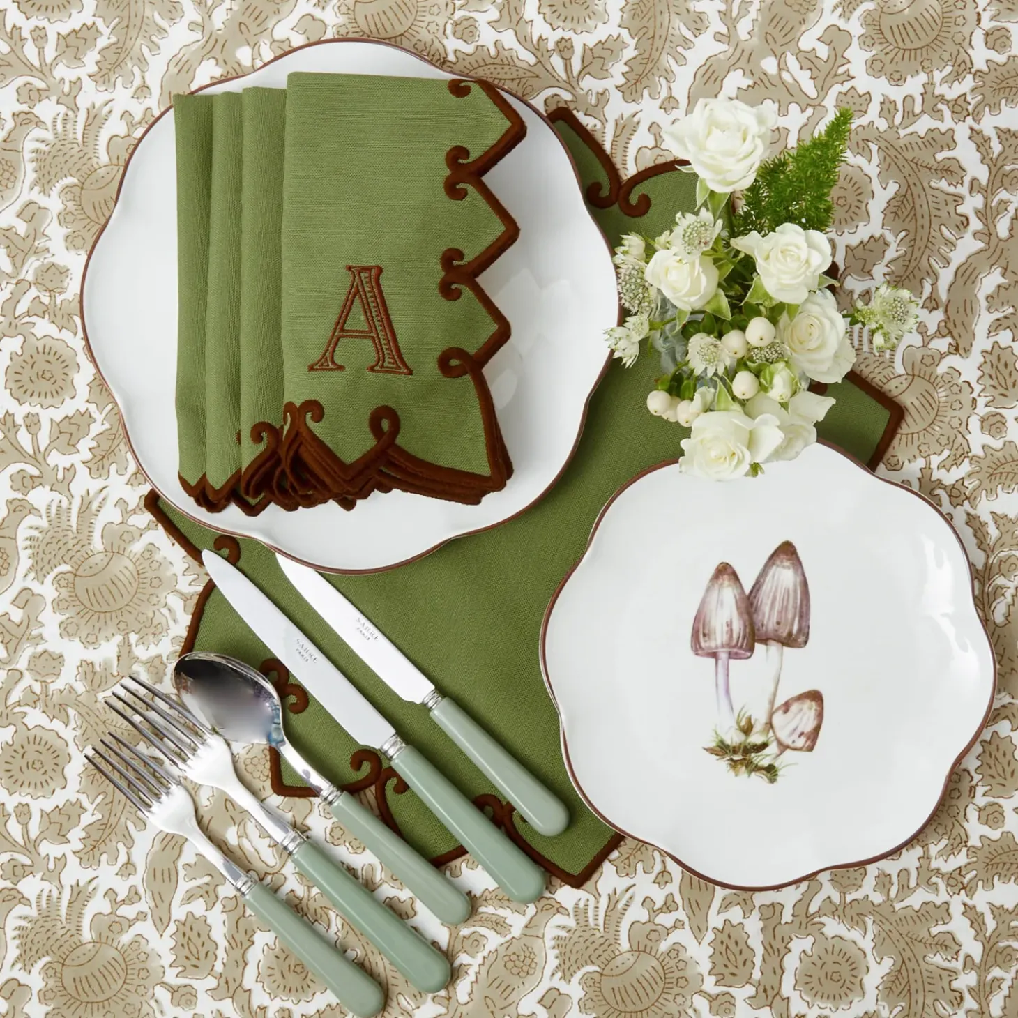 Angelina Forest Green & Brown Placemats & Napkins (Set of 4)