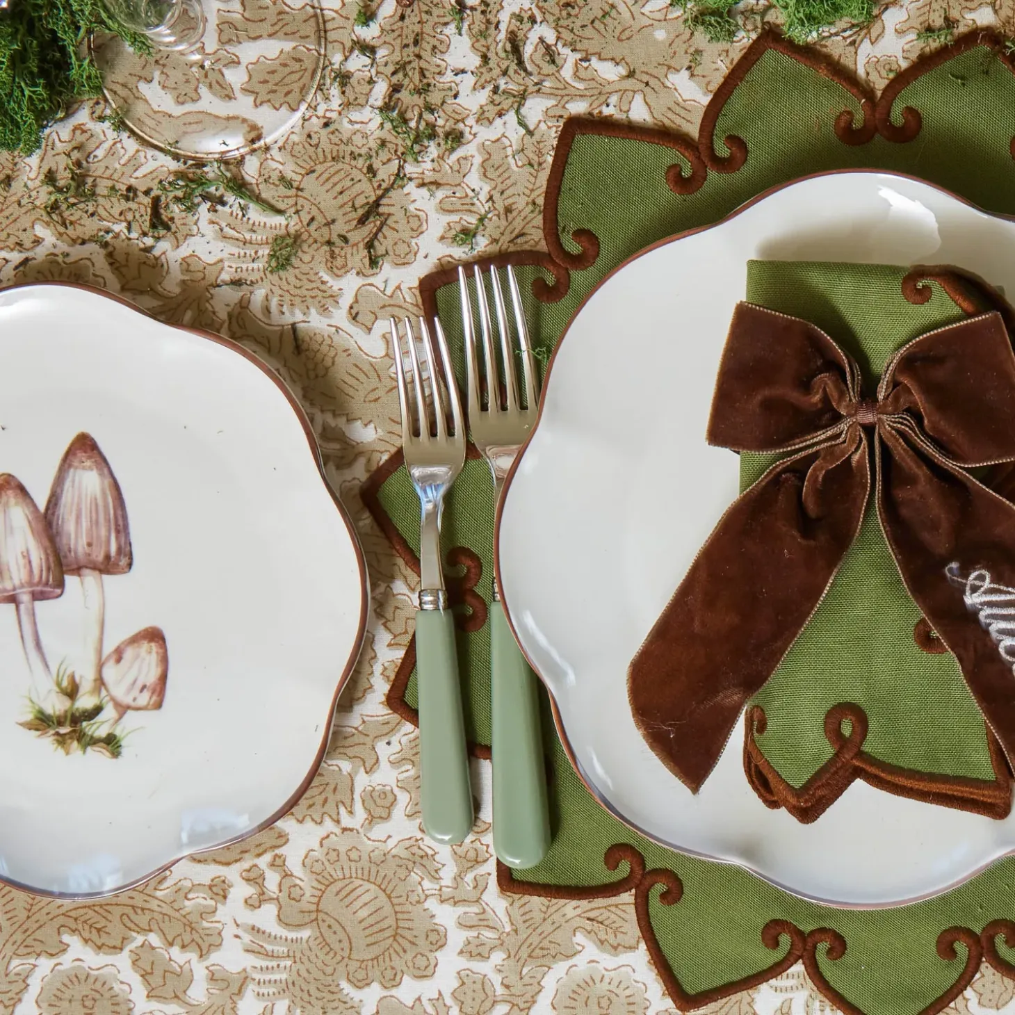 Angelina Forest Green & Brown Placemats & Napkins (Set of 4)