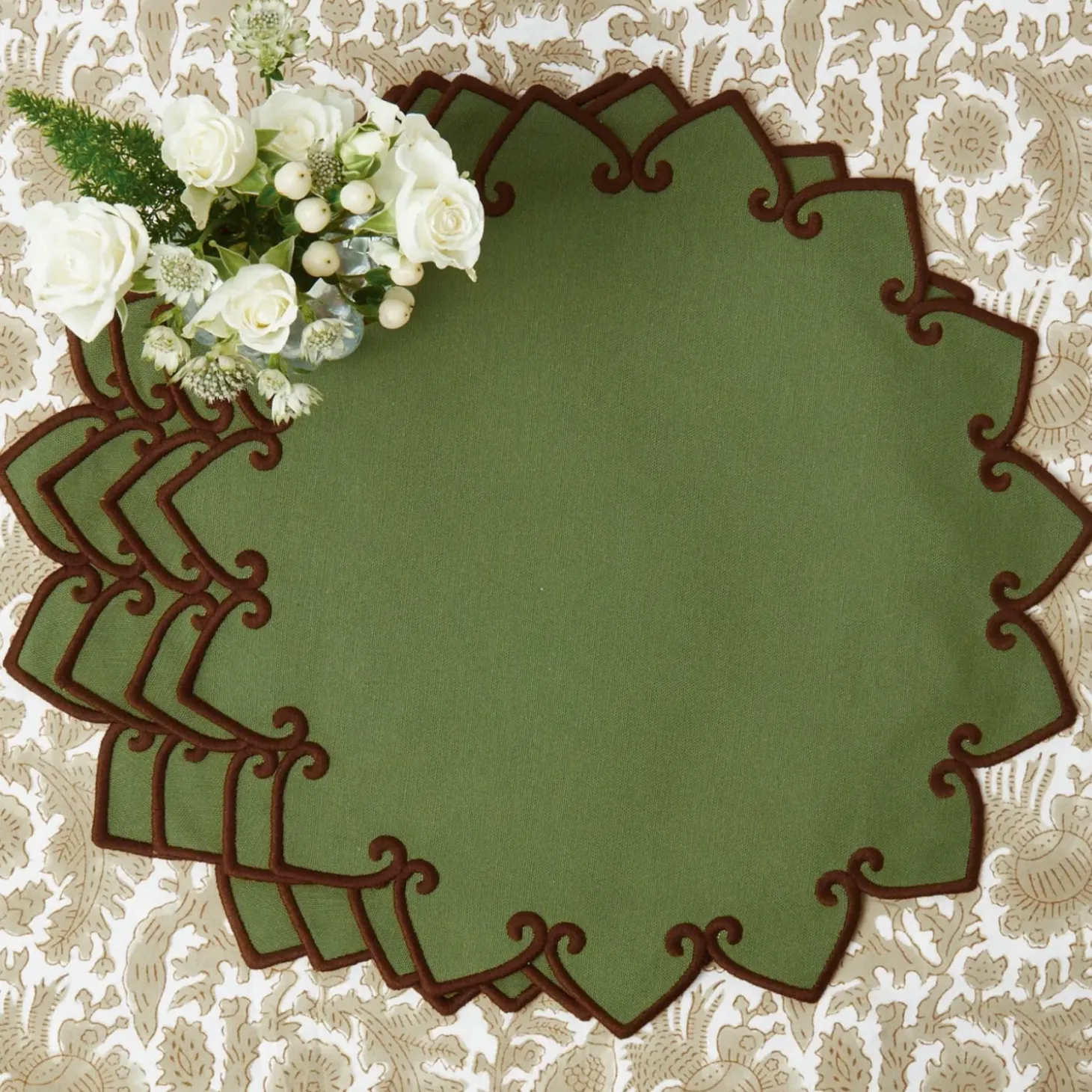 Angelina Forest Green & Brown Placemats & Napkins (Set of 4)