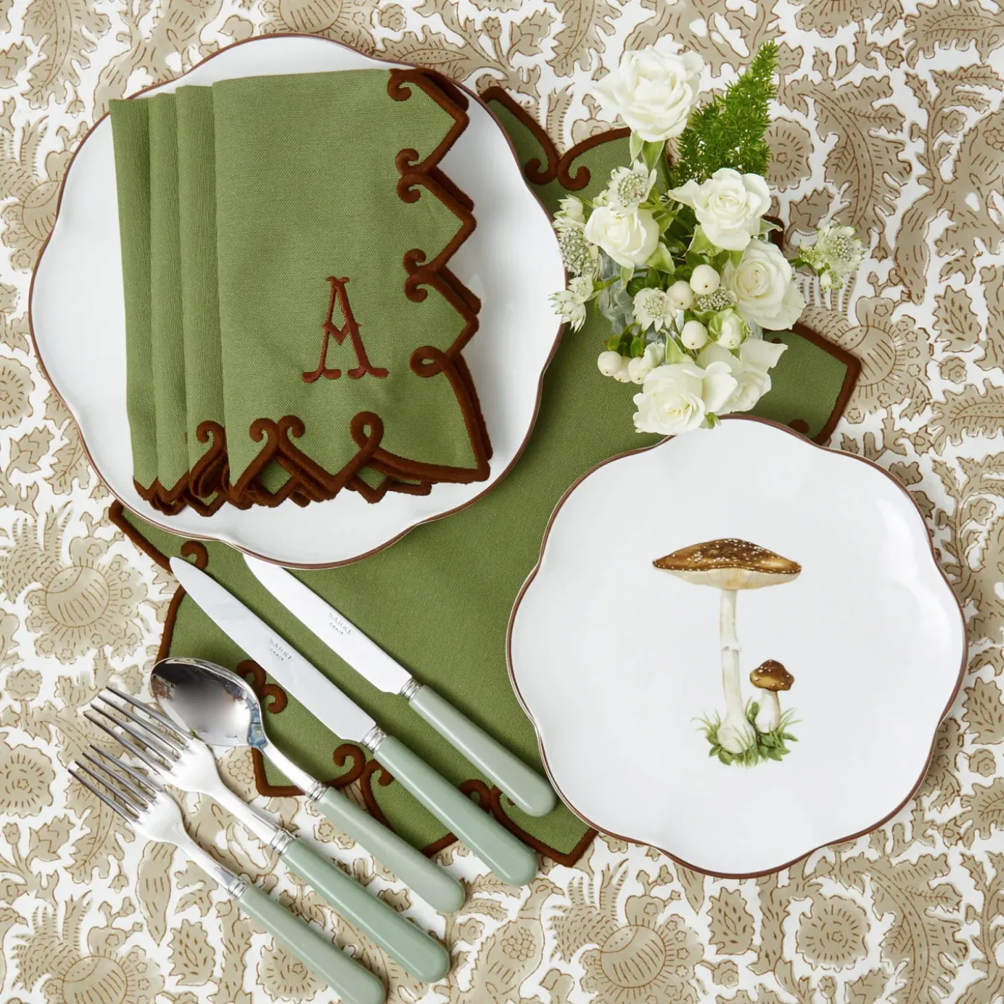 Angelina Forest Green & Brown Placemats & Napkins (Set of 4)
