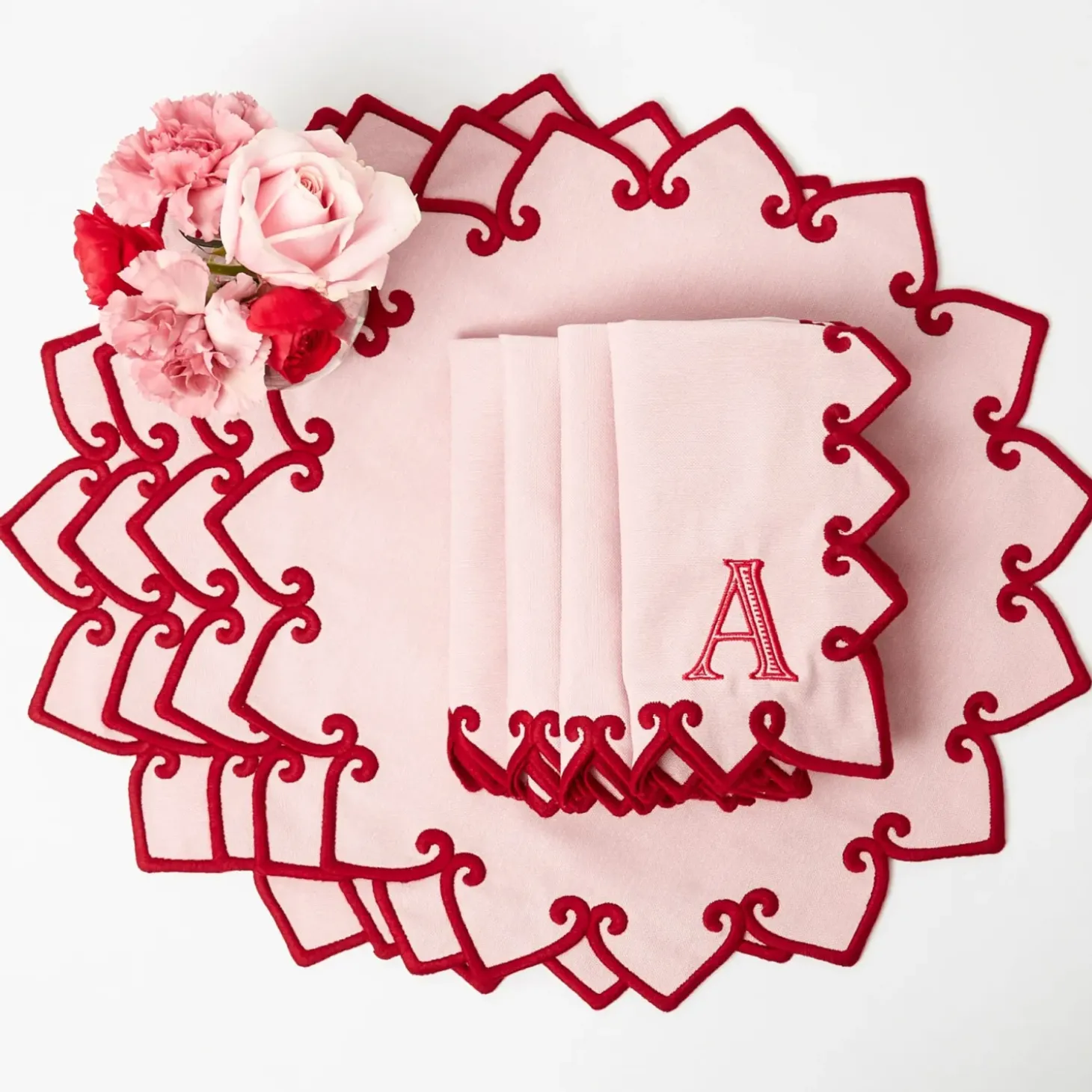 Angelina Pink & Red Placemats & Napkins (Set of 4)