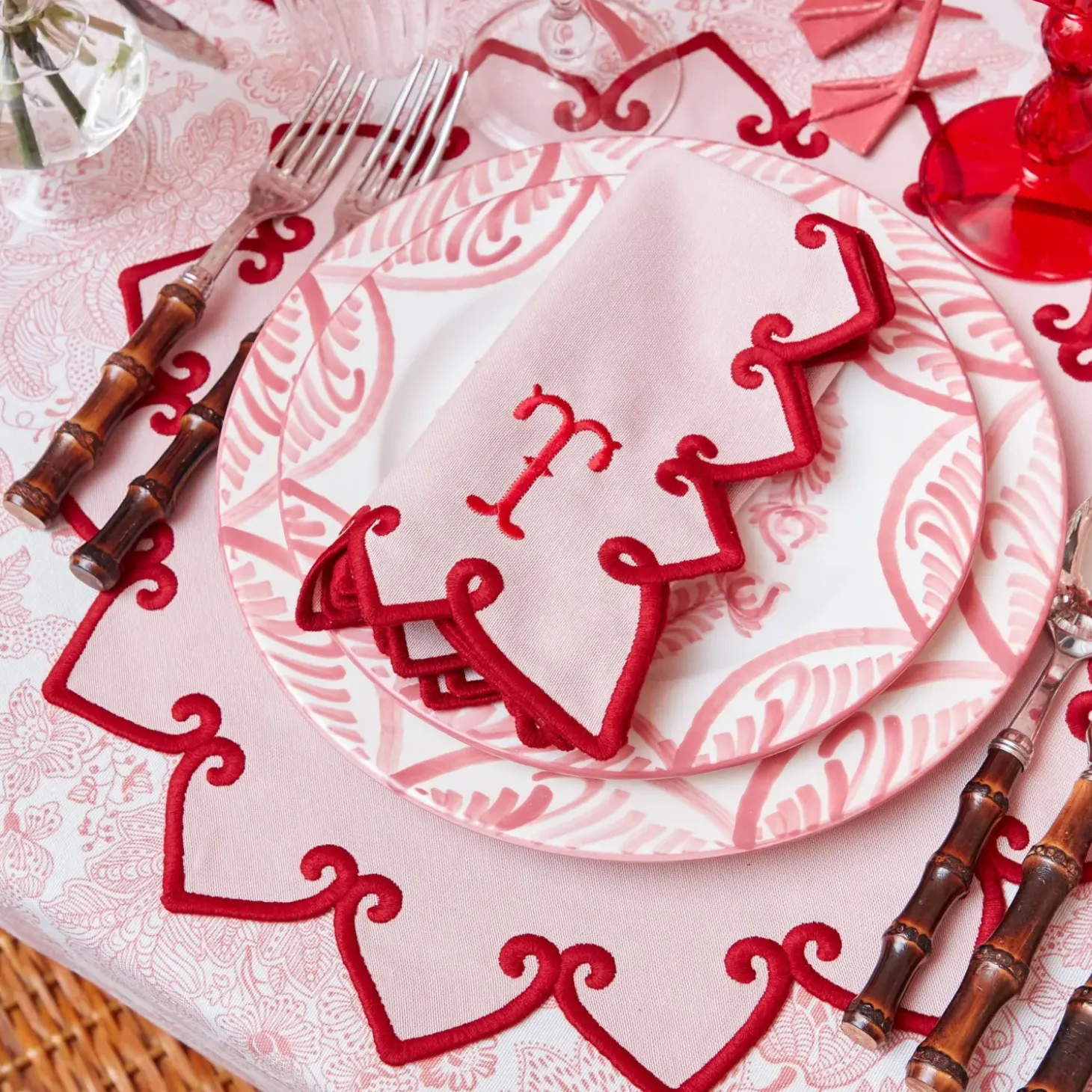 Angelina Pink & Red Placemats & Napkins (Set of 4)
