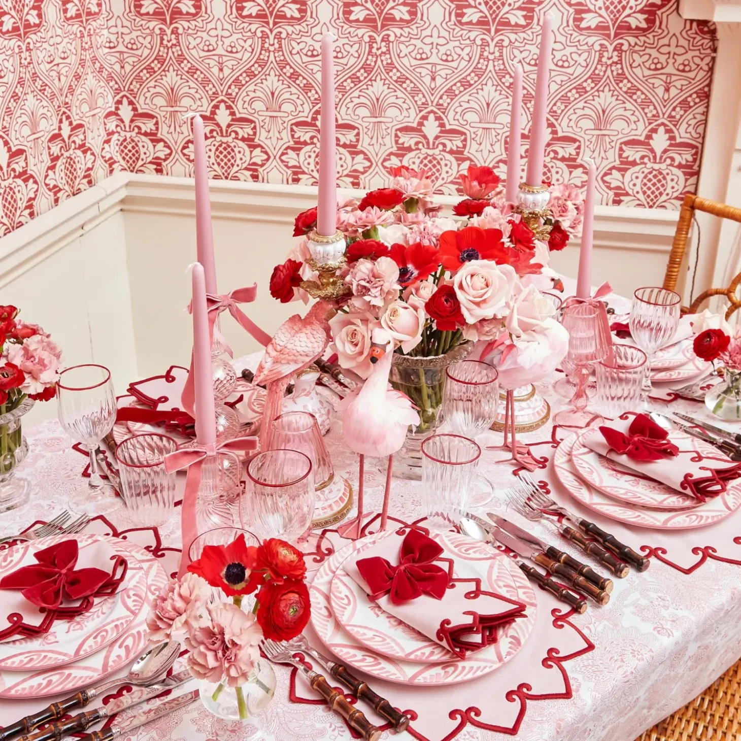 Angelina Pink & Red Placemats & Napkins (Set of 4)