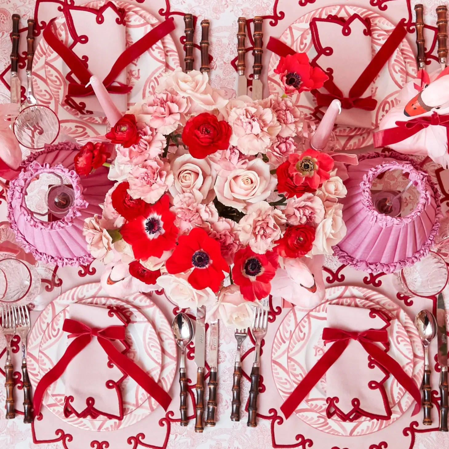 Angelina Pink & Red Placemats & Napkins (Set of 4)