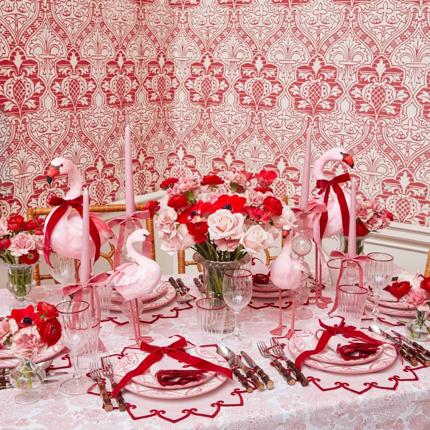 Angelina Pink & Red Placemats & Napkins (Set of 4)