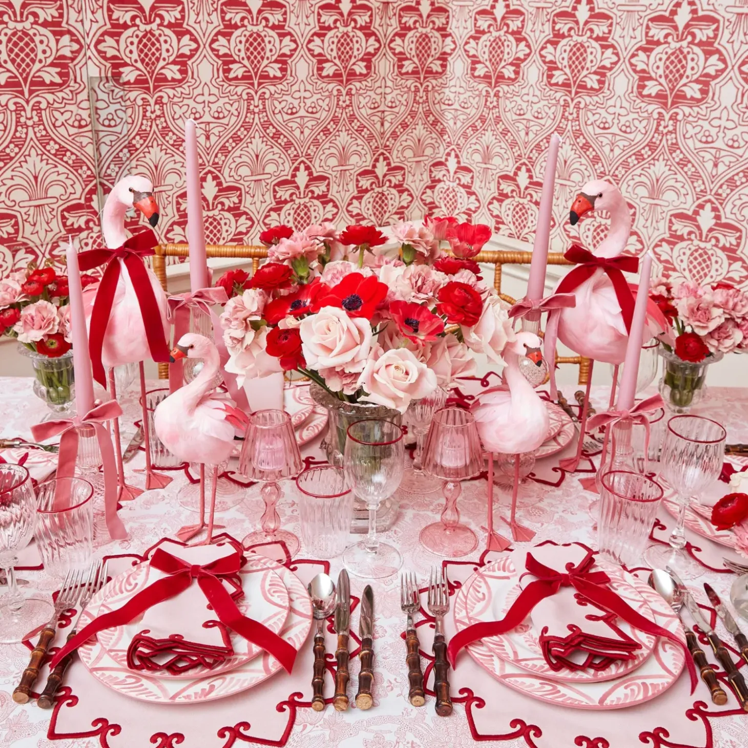 Angelina Pink & Red Placemats & Napkins (Set of 4)