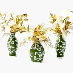 Apple Green Hand Painted Tole Bud Vases (Set of 3)