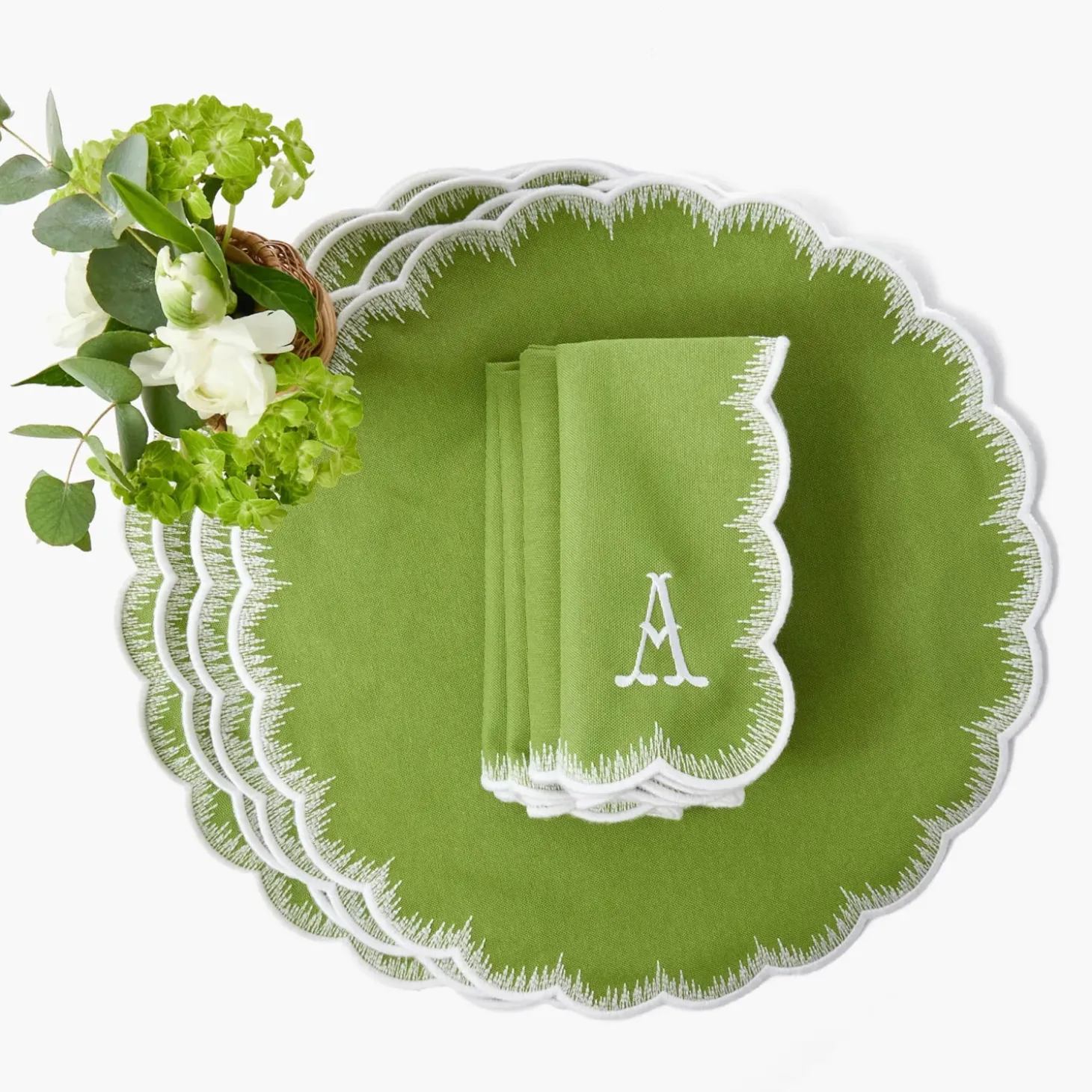 Apple Green Isabella Round Placemats & Napkins (Set of 4)
