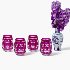 Aubergine Anita Engraved Glass (Set of 4)