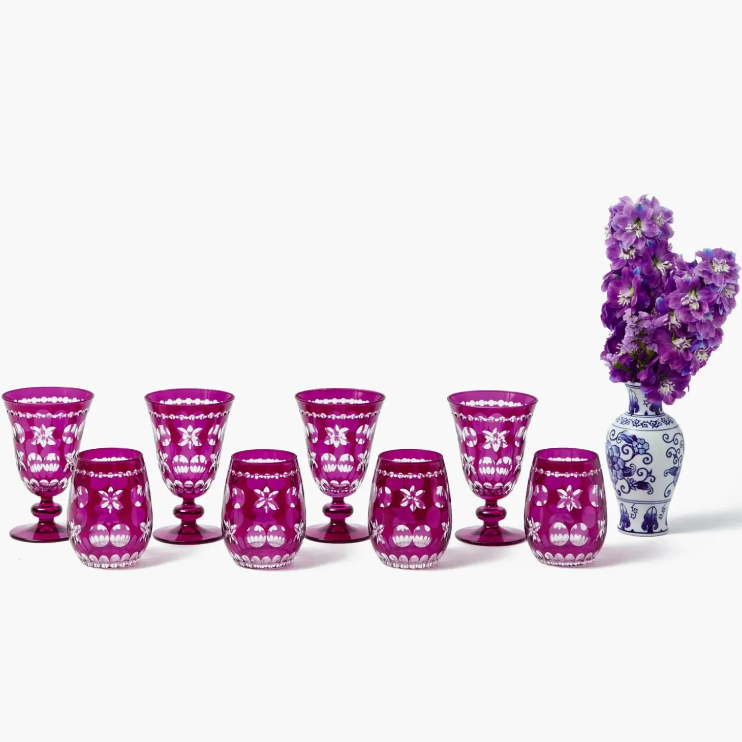 Aubergine Anita Engraved Glassware (Set of 8)