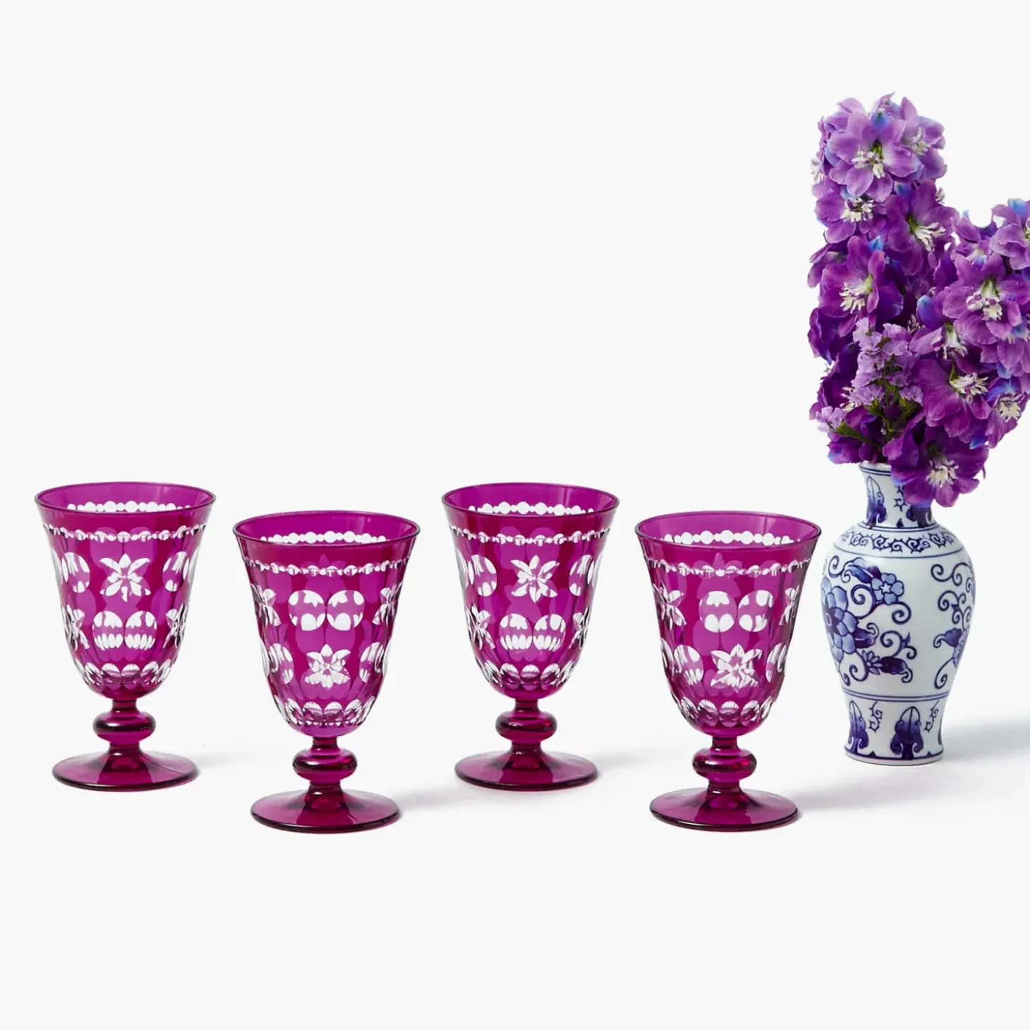 Aubergine Anita Engraved Glassware (Set of 8)