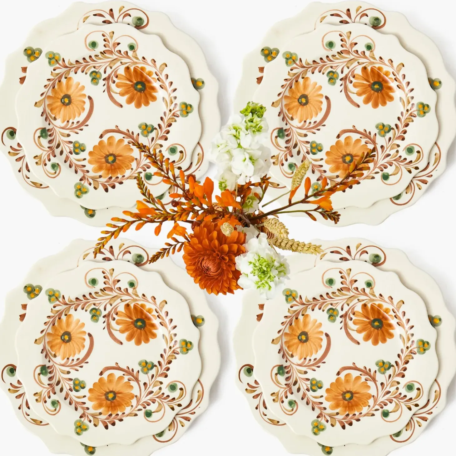 Autumn Flowers Dinner & Starter Plates (Set of 8)