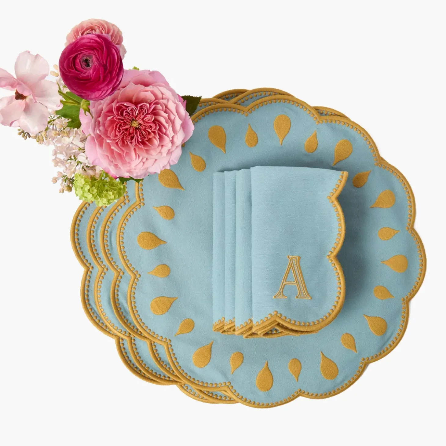 Bettina Blue & Caramel Placemats & Napkins (Set of 4)