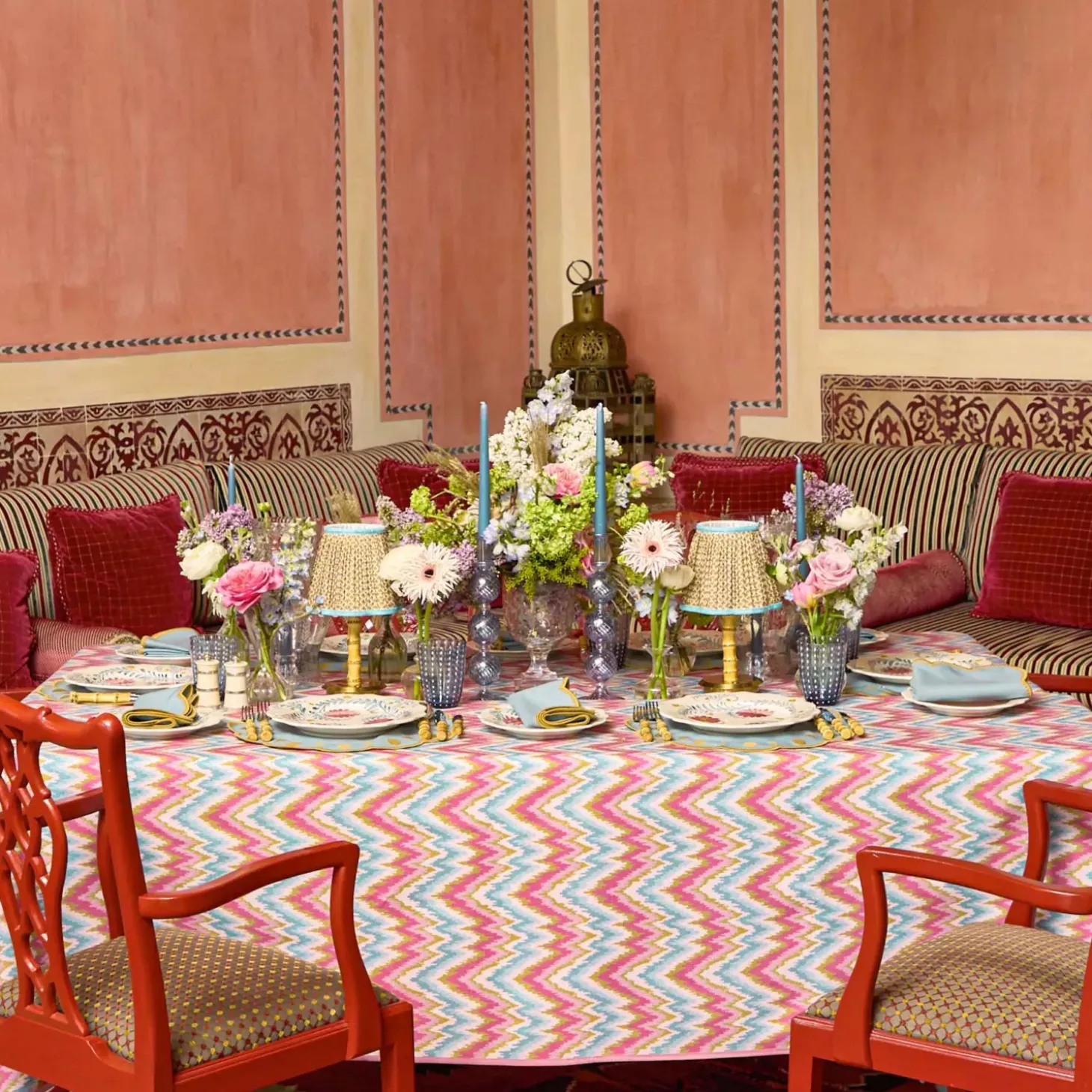 Bettina Blue & Caramel Placemats & Napkins (Set of 4)