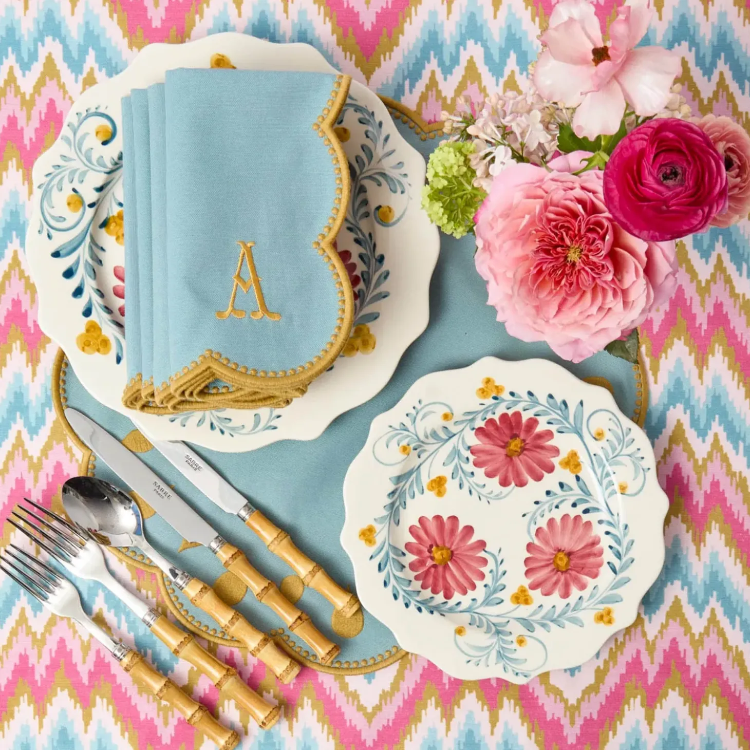 Bettina Blue & Caramel Placemats & Napkins (Set of 4)