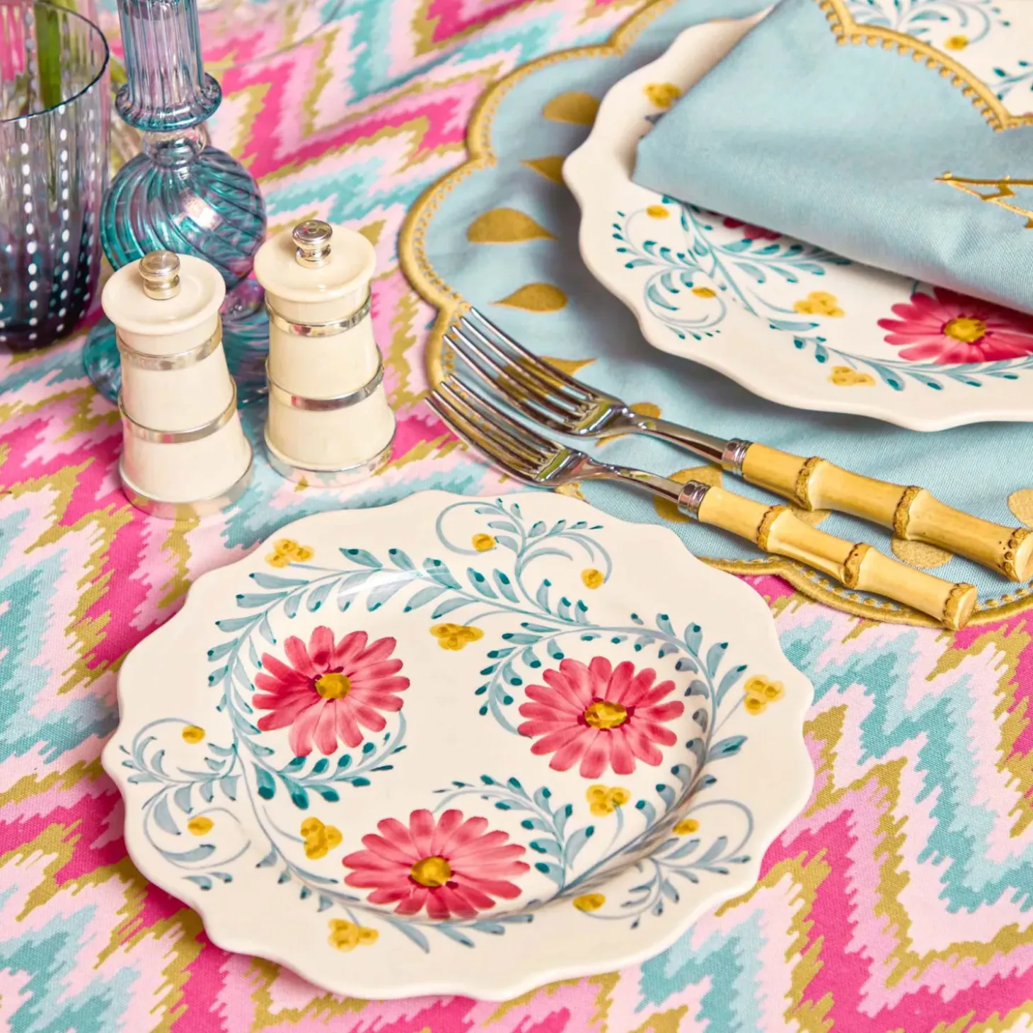 Bettina Blue & Caramel Placemats & Napkins (Set of 4)