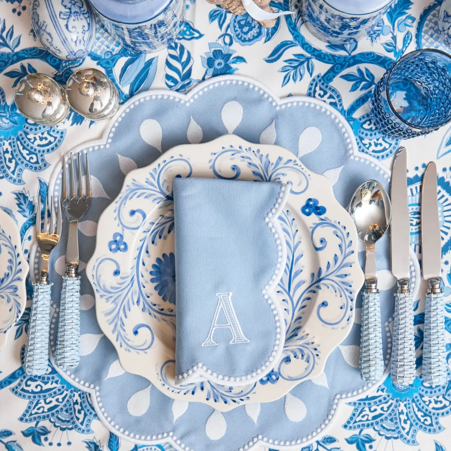 Bettina Blue & White Placemats & Napkins (Set of 4)