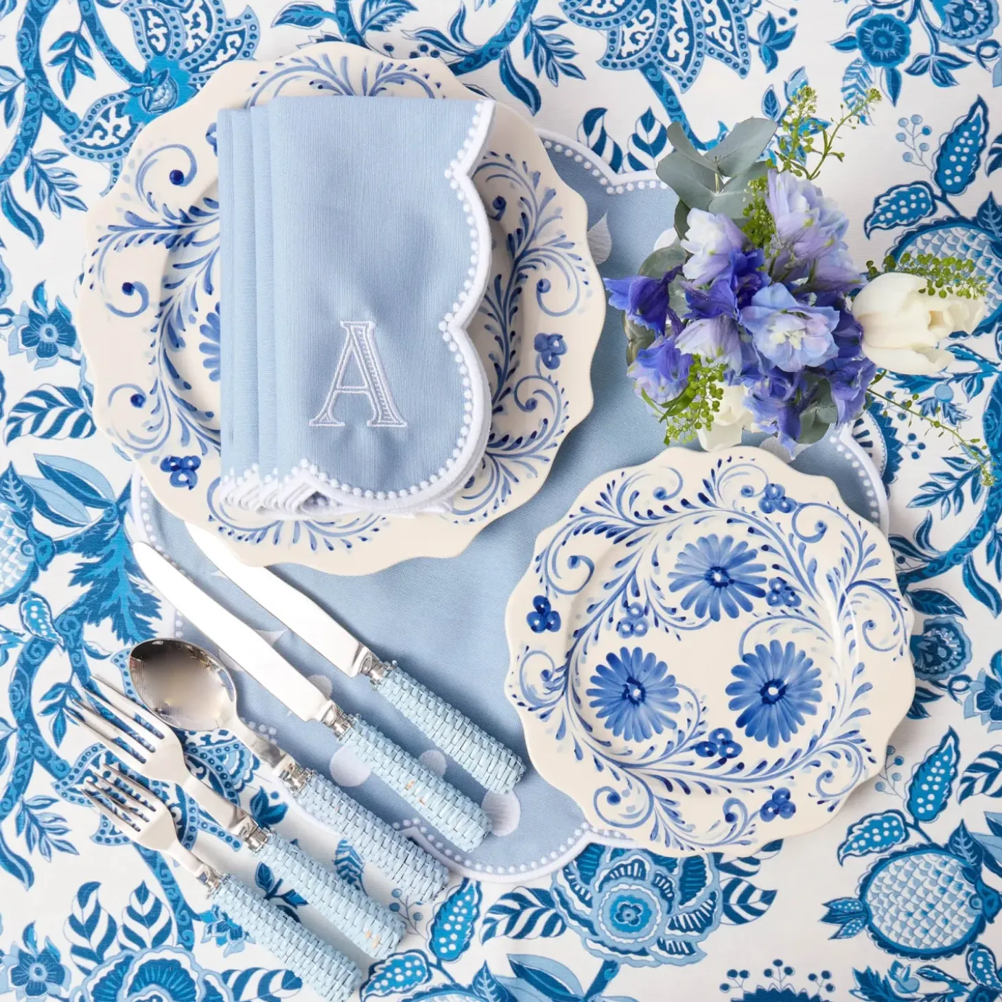 Bettina Blue & White Placemats & Napkins (Set of 4)