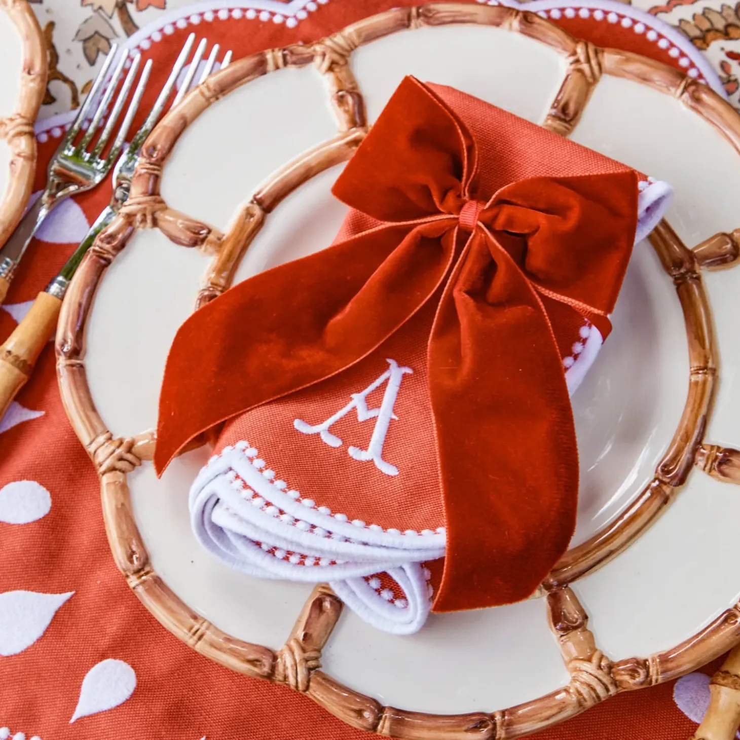 Bettina Burnt Orange Placemats & Napkins (Set of 4)