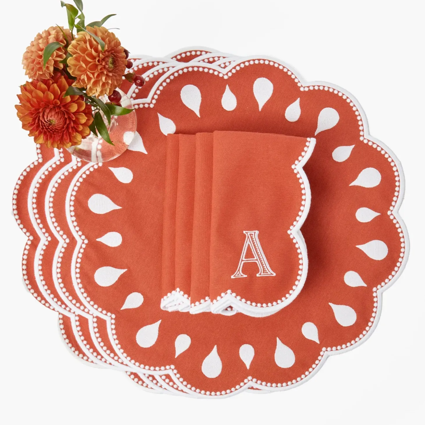 Bettina Burnt Orange Placemats & Napkins (Set of 4)