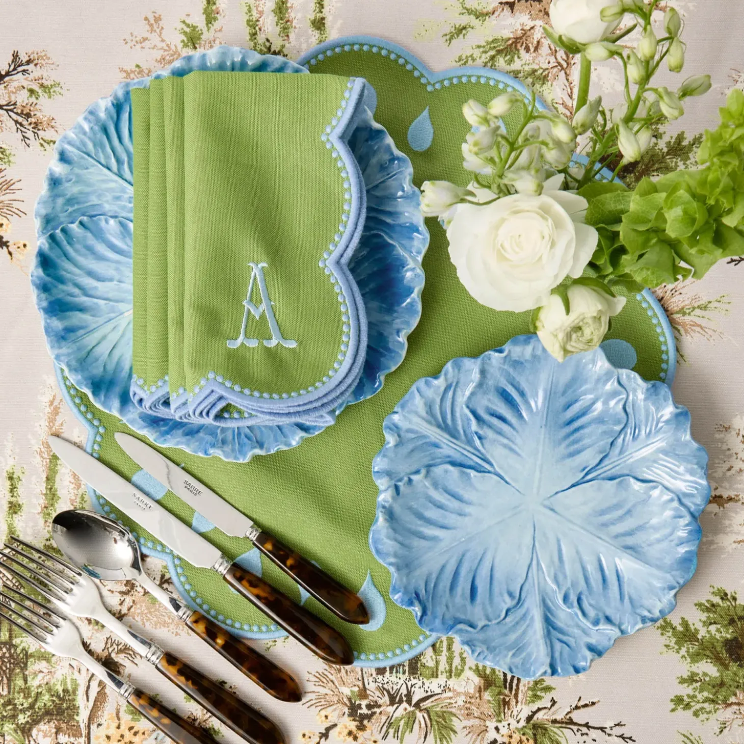 Bettina Green & Blue Placemats & Napkins (Set of 4)